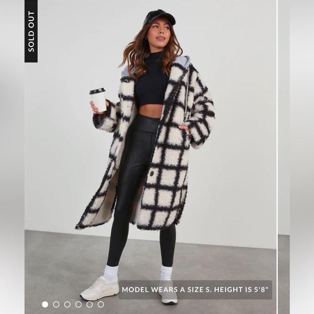 Oversized Plaid Sherpa Hooded Coat